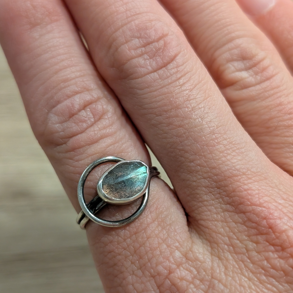 Silver and Labradorite Artistic Ring with Unique Design - Adjustable